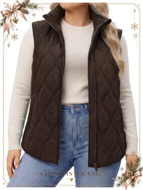 Plus Size Puffer Vest Quilted Zip Up with Pockets Sleeveless Jacket